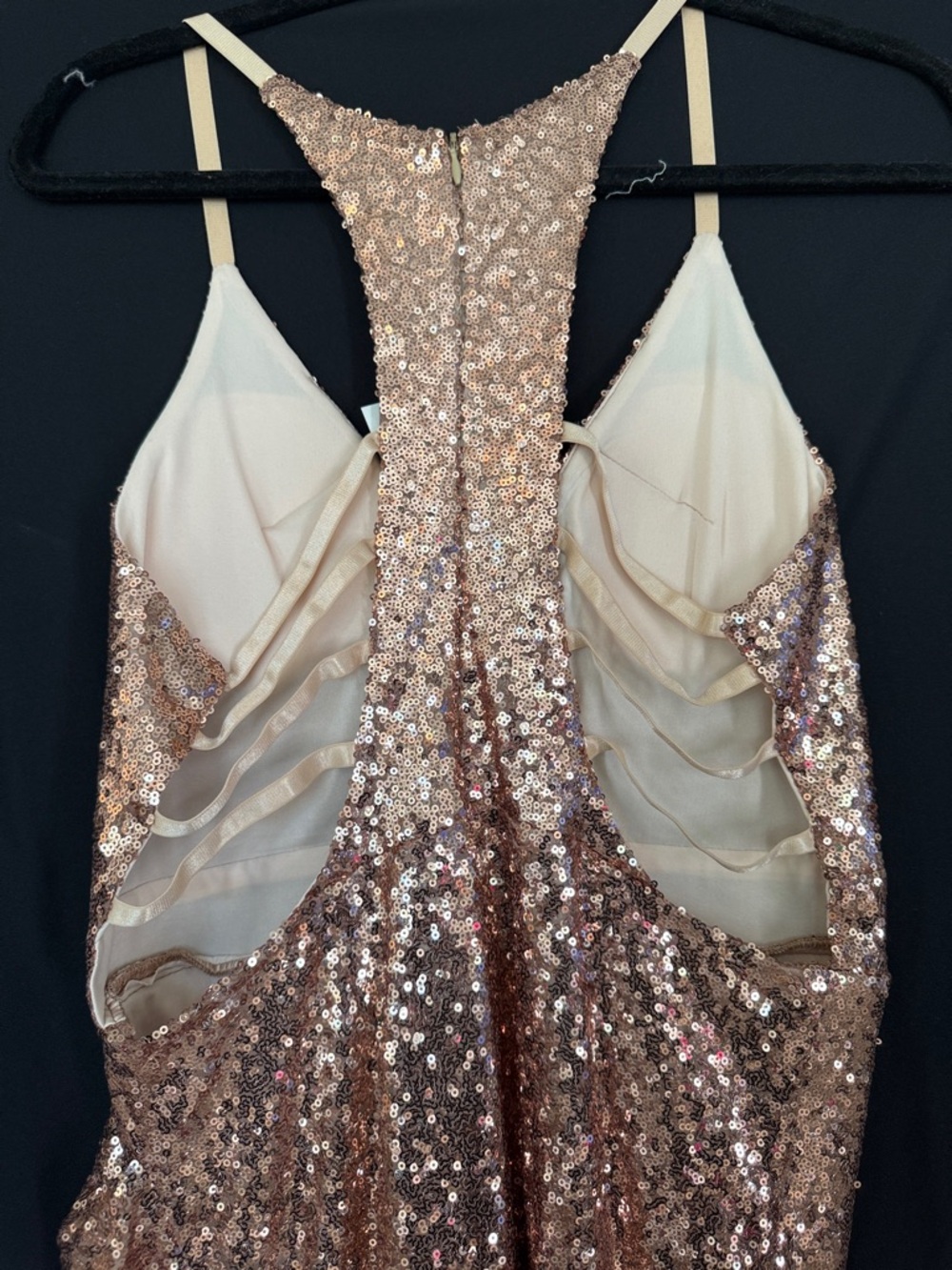 Azazie Rose-Gold Sequin Spaghetti-Strap Mini Dress - Picture 3 of 6